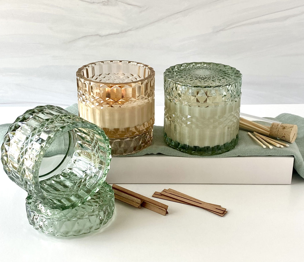 Faceted Candle Vessels filled with Essential oils and pure soy wax